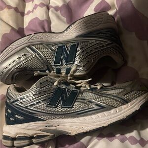New Balance Silver and Navy Athletic Shoes